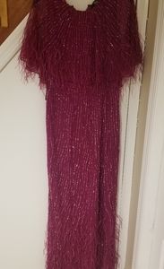 Parker Fuschia Beaded Feather Gown